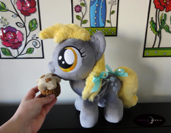 Size: 1280x992 | Tagged: safe, artist:purplenebulastudios, derpy hooves, pony, g4, female, filly, filly derpy, food, irl, muffin, nom, photo, plushie, solo, younger