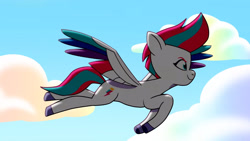 Size: 3072x1727 | Tagged: safe, screencap, zipp storm, pegasus, pony, g5, my little pony: tell your tale, take flight in the marestream, spoiler:g5, spoiler:my little pony: tell your tale, spoiler:tyts01e36, cloud, female, flying, high res, mare, sky, smiling, solo, spread wings, wings, youtube link