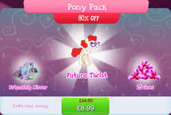 Size: 1268x856 | Tagged: safe, gameloft, twist, earth pony, pony, g4, my little pony: magic princess, official, the last problem, bundle, bush, costs real money, english, female, flower, gem, glasses, mare, mirror, numbers, older, older twist, pony pack, sale, solo, text