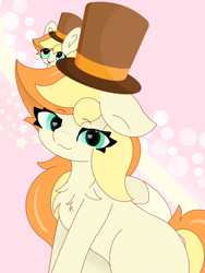Size: 1080x1440 | Tagged: safe, artist:sodapop sprays, oc, oc:sodapop sprays, pegasus, pony, bricc, chest fluff, female, floppy ears, happy, hat, looking at you, mare, simple background, top hat