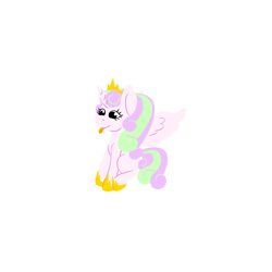 Size: 4000x4000 | Tagged: safe, artist:soundwavedragon, oc, oc only, oc:fizzy sprinkles, alicorn, pony, :p, ambiguous gender, blank flank, crown, cute, eyelashes, genderfluid, hoof shoes, horn, jewelry, pink coat, png, regalia, simple, simple background, sitting, smiling, smol, solo, spread wings, tail, tiara, tongue out, transparent background, wings