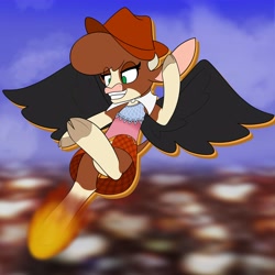 Size: 4000x4000 | Tagged: safe, artist:mrneo, arizona (tfh), cow, them's fightin' herds, clothes, cloven hooves, community related, cosplay, costume, cowboy hat, hat, kurokoma saki, solo, touhou, wings