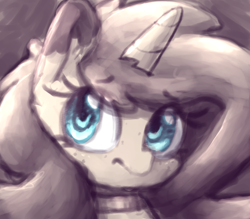 Size: 1042x913 | Tagged: safe, artist:llametsul, oc, oc only, oc:creme cookie, pony, unicorn, bust, choker, concerned, female, mare, monochrome, sketch