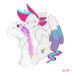 Size: 3000x3000 | Tagged: safe, artist:shiiiny, pipp petals, zipp storm, pegasus, pony, g5, blushing, body pillow, cuddling, embarrassed, female, high res, incest, lesbian, raised hoof, ship:petalstorm, shipping, siblings, signature, simple background, sisters, transparent background