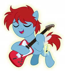 Size: 1665x1825 | Tagged: safe, artist:feather_bloom, oc, oc only, oc:jasper(fb), pony, colt, cutiespark, foal, guitar, magic, male, musical instrument, simple background, singing, solo, white background