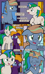 Size: 1920x3168 | Tagged: safe, artist:alexdti, oc, oc only, oc:brainstorm (alexdti), oc:purple creativity, oc:star logic, pegasus, pony, unicorn, comic:quest for friendship, comic, crying, dialogue, ears back, eye contact, eyes closed, female, floppy ears, glasses, high res, hoof on chest, hooves, horn, hug, looking at each other, looking at someone, male, mare, narrowed eyes, open mouth, open smile, pegasus oc, raised hoof, smiling, speech bubble, stallion, tears of joy, two toned mane, unicorn oc