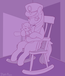 Size: 1029x1200 | Tagged: safe, artist:binkyroom, oc, alicorn, pony, baby, baby pony, caretaker, cute, diaper, hat, lineart, nap, rocking chair, sleeping, solo