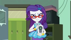 Size: 1920x1080 | Tagged: safe, screencap, rarity, human, equestria girls, g4, happily ever after party, happily ever after party: rarity, my little pony equestria girls: better together, glasses, humanized, projector, rarity peplum dress, rarity's glasses