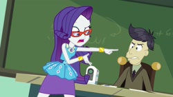 Size: 1920x1080 | Tagged: safe, screencap, cranky doodle donkey, rarity, human, equestria girls, g4, happily ever after party, happily ever after party: rarity, my little pony equestria girls: better together, glasses, humanized, projector, rarity peplum dress, rarity's glasses
