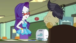Size: 1920x1080 | Tagged: safe, screencap, cranky doodle donkey, rarity, human, equestria girls, g4, happily ever after party, happily ever after party: rarity, my little pony equestria girls: better together, glasses, projector, rarity peplum dress, rarity's glasses