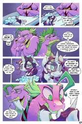 Size: 1200x1799 | Tagged: safe, artist:doorpapu, rarity, spike, dragon, pony, unicorn, comic:warm embrace, g4, blushing, comedy, comic, dialogue, female, male, older, older rarity, older spike, romantic, sequence, ship:sparity, shipping, straight