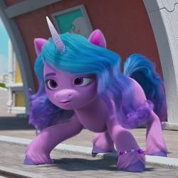 Size: 815x815 | Tagged: safe, screencap, izzy moonbow, pony, unicorn, g5, have you seen this dragon?, my little pony: make your mark, my little pony: make your mark chapter 2, spoiler:my little pony: make your mark chapter 2, spoiler:mymc02e08, cropped, female, invisible stallion, mare, solo