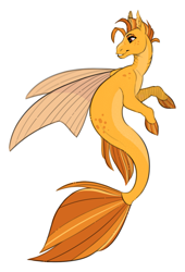 Size: 917x1346 | Tagged: safe, artist:ammyfatxolotl, oc, oc only, oc:peach harvest, seapony (g4), fins, gills, red eyes, simple background, smiling, solo, white background