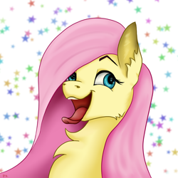 Size: 4134x4134 | Tagged: safe, artist:palettenight, fluttershy, pegasus, pony, g4, blue eyes, looking away, open mouth, oral invitation, pink hair, simple background, smiling, solo, stars, teeth, tongue out, white background