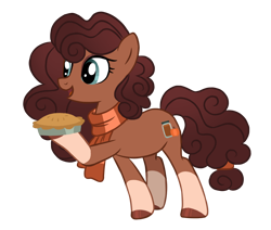 Size: 1100x931 | Tagged: safe, artist:pgthehomicidalmaniac, oc, oc:maple pumpkin, earth pony, pony, clothes, female, food, mare, pie, scarf, simple background, solo, transparent background