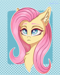 Size: 2700x3375 | Tagged: safe, artist:ingolf arts, fluttershy, pegasus, pony, g4, chest fluff, cute, ear fluff, eyebrows, female, floppy ears, frown, high res, looking at you, mare, serious, serious face, shyabetes, solo