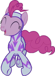 Size: 382x529 | Tagged: safe, artist:pascalmulokozi2, edit, edited screencap, screencap, fili-second, pinkie pie, earth pony, pony, g4, power ponies (episode), season 4, background removed, bodysuit, clothes, excited, eyes closed, female, giggling, jumping, laughing, open mouth, power ponies, simple background, solo, transparent background