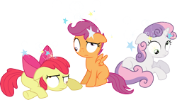 Size: 5302x3000 | Tagged: safe, artist:cloudy glow, apple bloom, scootaloo, sweetie belle, earth pony, pegasus, pony, unicorn, g4, ponyville confidential, blank flank, circling stars, cutie mark crusaders, dizzy, female, filly, foal, simple background, transparent background, trio, vector