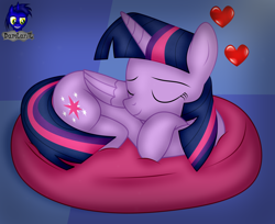 Size: 5100x4154 | Tagged: safe, artist:damlanil, twilight sparkle, alicorn, pony, g4, cute, eyes closed, female, floating heart, heart, horn, mare, pillow, show accurate, sleeping, smiling, solo, twiabetes, twilight sparkle (alicorn), vector, wings