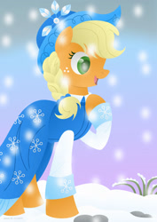 Size: 1280x1811 | Tagged: safe, artist:lavenderrain24, applejack, earth pony, pony, g4, female, snow, winter