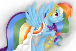 Size: 1200x805 | Tagged: safe, artist:lavenderrain24, rainbow dash, pegasus, pony, g4, clothes, dress, female, gala dress, solo