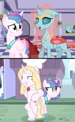 Size: 1280x2081 | Tagged: safe, artist:hate-love12, ocellus, princess flurry heart, oc, oc:rosé red, alicorn, changedling, changeling, pony, unicorn, g4, base used, female, horn, male, mare, older, older flurry heart, older ocellus, stallion, unicorn oc