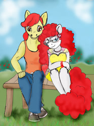 Size: 954x1281 | Tagged: safe, artist:tielgar, apple bloom, twist, earth pony, pony, anthro, g4, applebuck, female, half r63 shipping, male, older, older apple bloom, older twist, rule 63, ship:twistbloom, shipping, straight, twistbuck