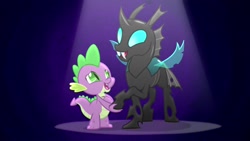 Size: 1920x1080 | Tagged: safe, screencap, spike, thorax, changeling, dragon, g4, season 6, the times they are a changeling, 1080p, a changeling can change, duo, duo male, happy, male, spotlight, wholesome