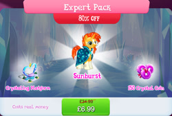 Size: 1266x857 | Tagged: safe, gameloft, sunburst, pony, unicorn, g4, my little pony: magic princess, beard, bundle, bush, clothes, costs real money, crystal, english, expert pack, facial hair, glasses, horn, male, messy mane, messy tail, numbers, robe, sale, solo, stallion, tail, text