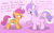 Size: 1280x800 | Tagged: safe, artist:fillyscoots42, diamond tiara, scootaloo, earth pony, pegasus, pony, ask chubby diamond, ask crinkleloo, g4, chubby diamond, diaper, fat, female, filly, foal, height difference, looking at each other, looking at someone, non-baby in diaper