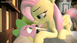 Size: 1920x1080 | Tagged: safe, artist:skunkdude13, fluttershy, spike, dragon, pegasus, pony, g4, 3d, animated, female, kissing, larger female, male, ship:flutterspike, shipping, size difference, smaller male, sound, source filmmaker, straight, webm