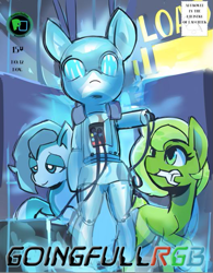 Size: 527x677 | Tagged: safe, artist:creamyogurt, oc, oc only, pony, robot, robot pony, advertising, comic, convention, electronics, holopon, mascot, online, pixal, poniesonline, science fiction, wrench