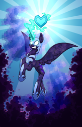 Size: 2160x3303 | Tagged: safe, artist:moonatik, nightmare moon, alicorn, crystal pony, pony, new lunar millennium, the crystal empire 10th anniversary, g4, alternate timeline, armor, crystal heart, crystallized, darkness, female, helmet, high res, implied king sombra, magic, mare, nightmare takeover timeline, peytral, solo, spread wings, wallpaper, wings
