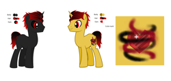 Size: 2880x1368 | Tagged: safe, artist:kiracatastic, oc, oc only, pony, unicorn, duo, horn, male, red and black oc, simple background, smiling, stallion, story included, unicorn oc, white background