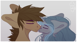 Size: 620x342 | Tagged: safe, artist:macyw, oc, oc only, oc:moonlight chamomile, oc:wooden broadsword, alicorn, pegasus, pony, alicorn oc, bust, couple, duo, duo male and female, female, horn, kissing, love, male, original character do not steal, pegasus oc, portrait, romantic, wings