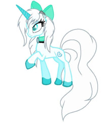 Size: 580x661 | Tagged: safe, artist:nidyafallen, oc, oc only, pony, unicorn, bow, colored hooves, female, hair bow, horn, mare, raised hoof, simple background, solo, unicorn oc, white background