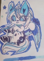 Size: 2841x3928 | Tagged: safe, artist:nidyafallen, oc, oc only, alicorn, cat, cat pony, original species, pony, alicorn oc, female, high res, horn, mare, smiling, solo, traditional art, wings