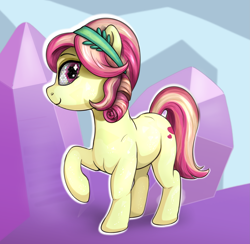 Size: 2783x2717 | Tagged: safe, artist:celsian, ruby love, scarlet heart, crystal pony, pony, the crystal empire 10th anniversary, g4, background pony, crystal, female, high res, mare, raised hoof, solo