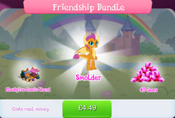 Size: 1263x854 | Tagged: safe, gameloft, flashfire, smolder, dragon, g4, my little pony: magic princess, bundle, bush, claws, comic, costs real money, dragoness, english, female, friendship bundle, gem, horns, numbers, pencil, river, sale, solo, spread wings, stream, text, water, wings