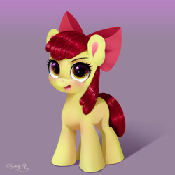 Size: 1800x1800 | Tagged: safe, alternate version, artist:darksly, apple bloom, earth pony, pony, g4, adorabloom, apple bloom's bow, blank flank, blushing, bow, cute, eye reflection, female, filly, foal, hair bow, missing cutie mark, open mouth, open smile, reflection, smiling, solo