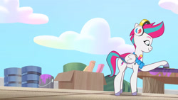 Size: 3072x1727 | Tagged: safe, screencap, zipp storm, pegasus, pony, g5, my little pony: tell your tale, take flight in the marestream, spoiler:g5, spoiler:my little pony: tell your tale, spoiler:tyts01e36, cloud, female, headphones, high res, mare, sky, smiling, solo, youtube link