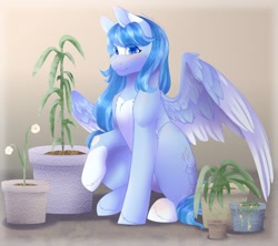 Size: 1280x1135 | Tagged: safe, artist:mantequiademani, oc, oc only, pegasus, pony, cute, flower, flower pot, ocbetes, solo