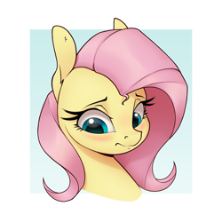 Size: 3075x3075 | Tagged: safe, artist:aquaticvibes, fluttershy, pegasus, pony, g4, blushing, bust, cute, female, high res, looking away, looking down, mare, passepartout, portrait, shyabetes, solo, three quarter view