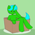 Size: 2000x2000 | Tagged: safe, artist:mango418, oc, oc:green byte, pony, unicorn, semi-anthro, arm hooves, box, commission, high res, pony in a box, simple background, solo, ych result