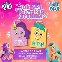 Size: 720x720 | Tagged: safe, hitch trailblazer, pipp petals, earth pony, pegasus, pony, g5, my little pony: tell your tale, official, bag, female, hasbro, hasbro logo, indonesia, indonesian, logo, male, mare, stallion