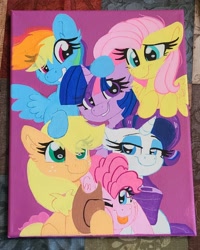 Size: 1676x2096 | Tagged: safe, artist:lbrcloud, applejack, fluttershy, pinkie pie, rainbow dash, rarity, twilight sparkle, earth pony, pegasus, pony, unicorn, g4, group, mane six, traditional art