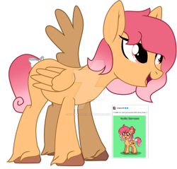 Size: 1280x1226 | Tagged: safe, artist:hate-love12, oc, oc only, oc:vanilla espresso, pegasus, pony, bow, deviantart watermark, female, mare, obtrusive watermark, simple background, solo, tail, tail bow, transparent background, watermark