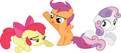 Size: 6759x3000 | Tagged: safe, artist:cloudy glow, apple bloom, scootaloo, sweetie belle, earth pony, pegasus, pony, unicorn, g4, ponyville confidential, cutie mark crusaders, female, filly, foal, simple background, transparent background, trio, vector