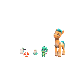 Size: 1080x1080 | Tagged: safe, hitch trailblazer, kenneth, mcsnips-a-lot, sparky sparkeroni, steven, bird, crab, dragon, earth pony, pony, seagull, g5, my little pony: make your mark, official, animated, gif, male, simple background, stallion, text, transparent background