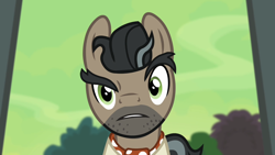 Size: 1280x720 | Tagged: safe, screencap, doctor caballeron, earth pony, pony, daring don't, g4, season 4, antagonist, implied daring do, looking at you, male, raised eyebrow, seriously, solo, stallion, that's dr. caballeron to you